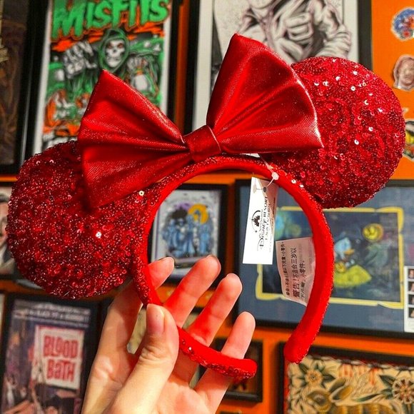 Disney Parks Minnie Ears Pirate Disneyland Red Sequin Bow Headband US Ship